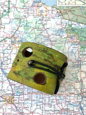 handmade bright green painted leather cuff bracelet adjustable